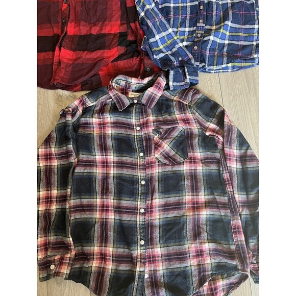 Lot of 3 Abercrombie kids Flannel Shirt Button Down Pocket Plaid SZ 13/14-small - Picture 2 of 7